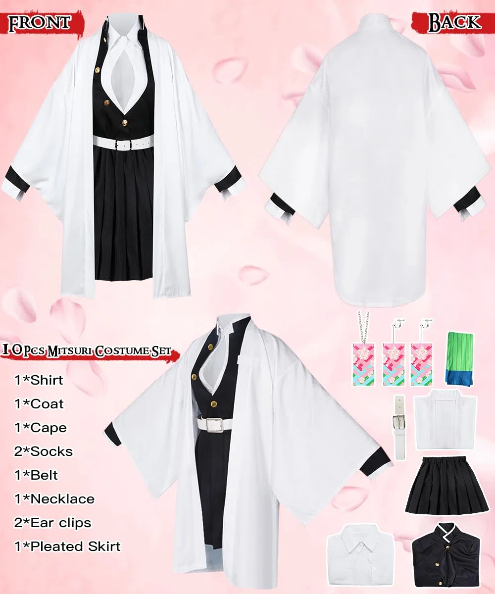 Costume Nezuko Tanjirou per Carnevale Halloween Natale, Set di Kimono Mantello, Regalo per Bambini
