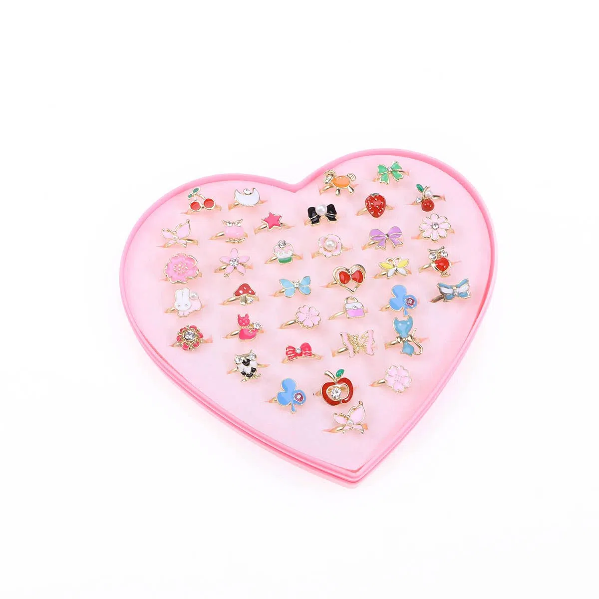 TOYMYTOY Anelli regolabili per bambine | Anelli per gioielli con scatola a forma di cuore, 36 pezzi