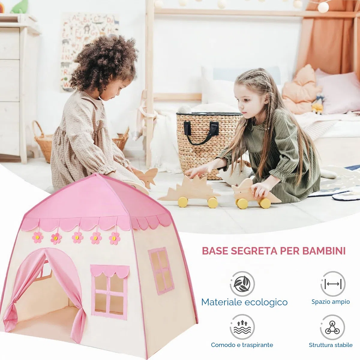 Tenda da gioco per bambini Tenda per Bambini interni 130 x 100 x 130 cm, grande tenda da gioco per bambini, casetta giocattolo per ragazze, principessa (rosa)