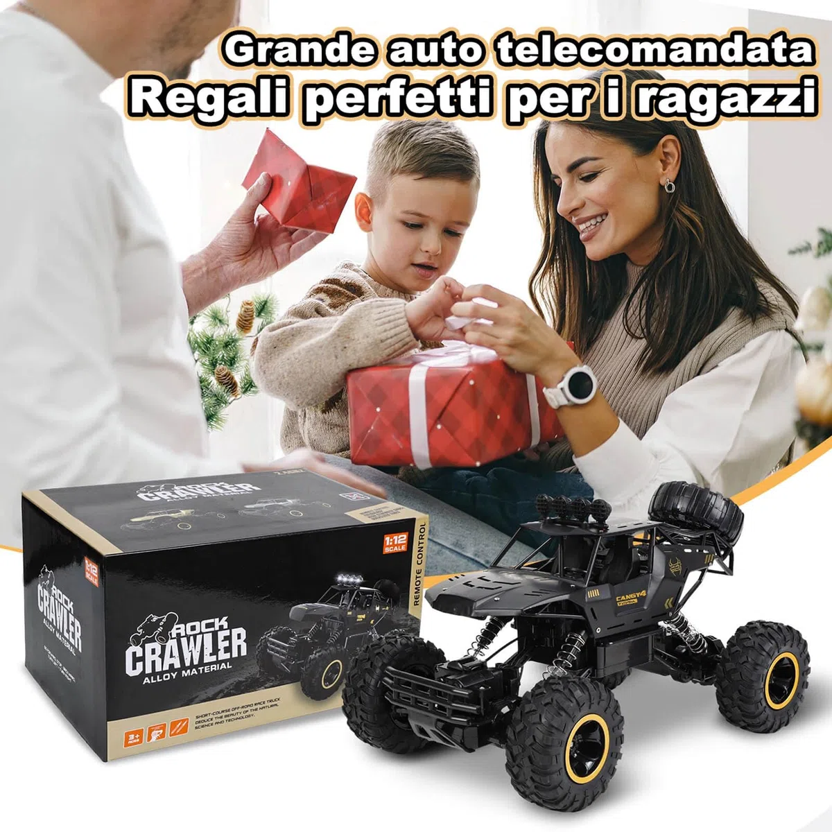 Jiakora 1:12 Grande Macchina Telecomandata, 2.4GHz RC Car Giocattolo Off-road, Auto Telecomandata 4x4 Con Luci LED, Monster Truck, 2 Batterie, Macchina Telecomandata Per Bambini Regalo Bambino Maschio