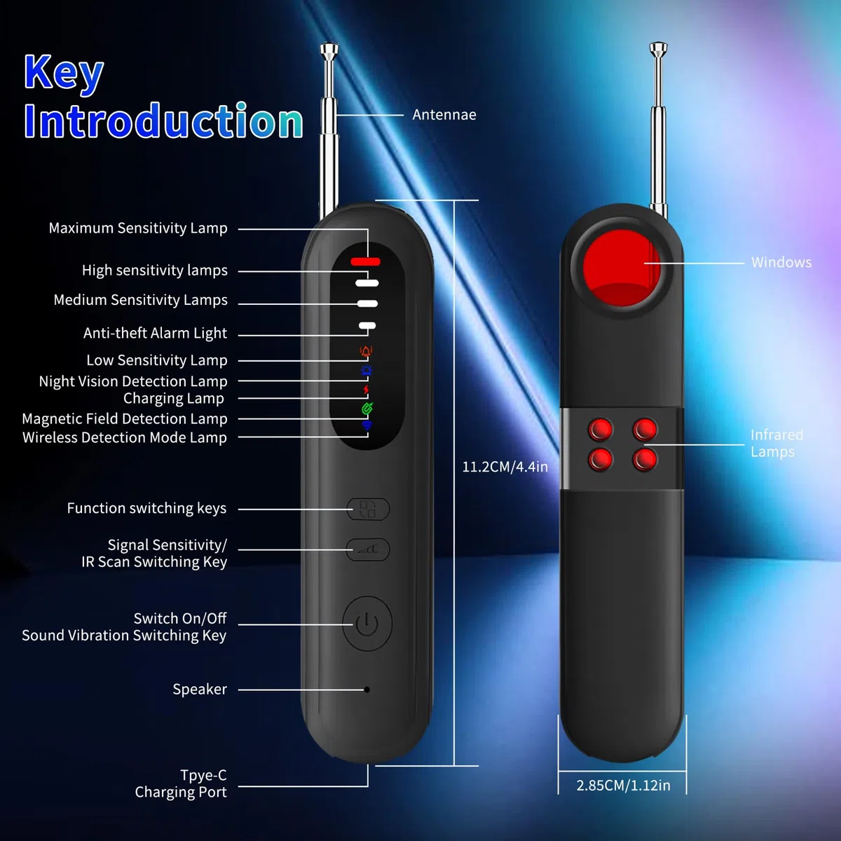 Rilevatore di Microspie Senza Fili,4 in 1 Professionale Portatile Rilevatore di Telecamere Nascoste RF Microspie Anti Spy Anti Recording Detector per Hotel Ufficio Casa Auto