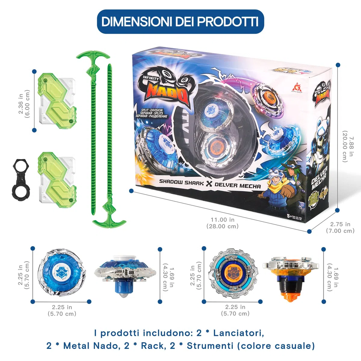 Infinity Nado Trottola Bambini - 2 Pezzi Trottole da Combattimento, Trottole Gyro Spinners Burst con Lanciatore, Giocattolo Bambino 5 6 7 Anni, Modalità Fusion/Dispersione
