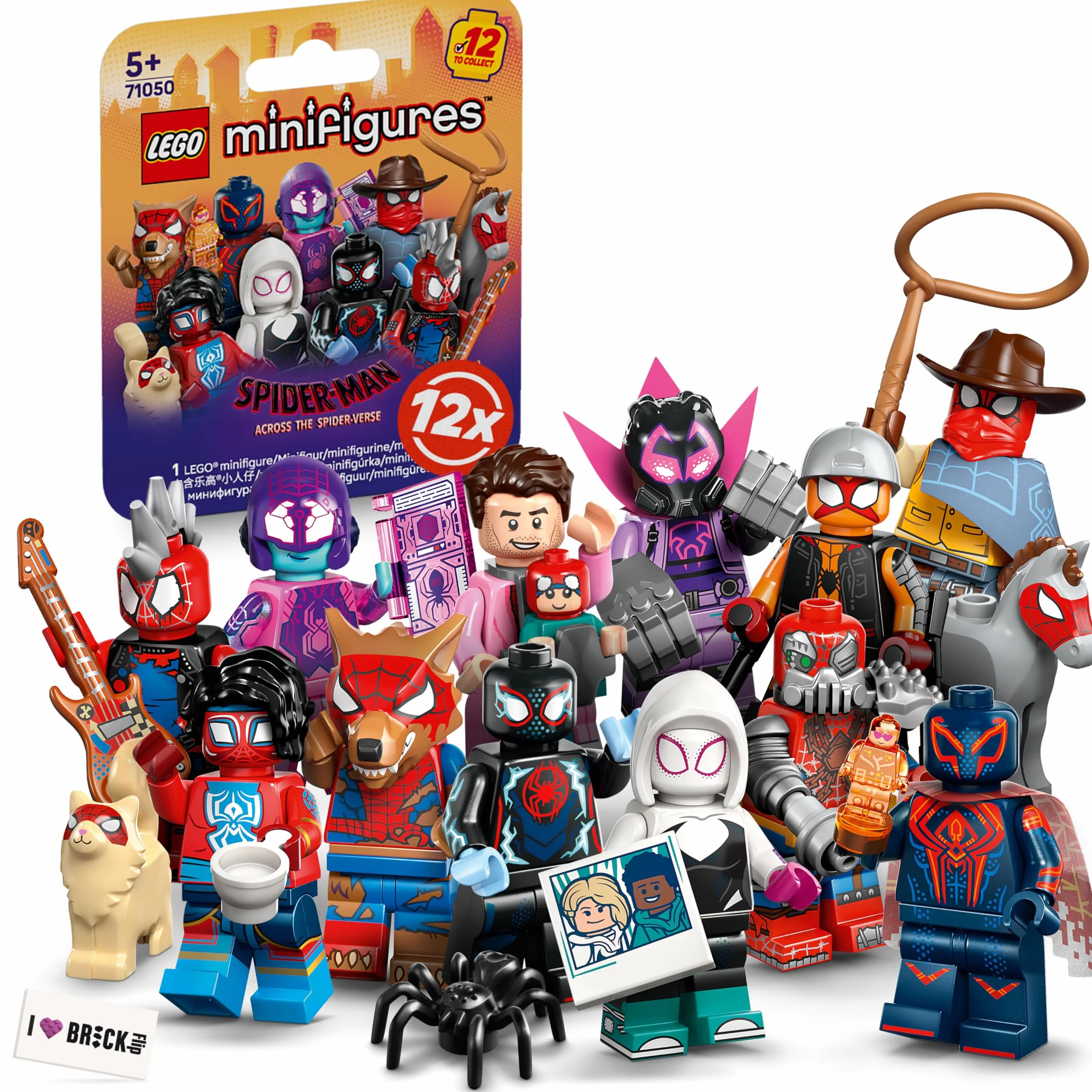 Lego Spiderman Minifigure Serie con 12 Figure di Spider-Man: Set Completo della Serie Lego Minifigure 71050 Across The Spider-Verse (incl. Piastrella Stampata)