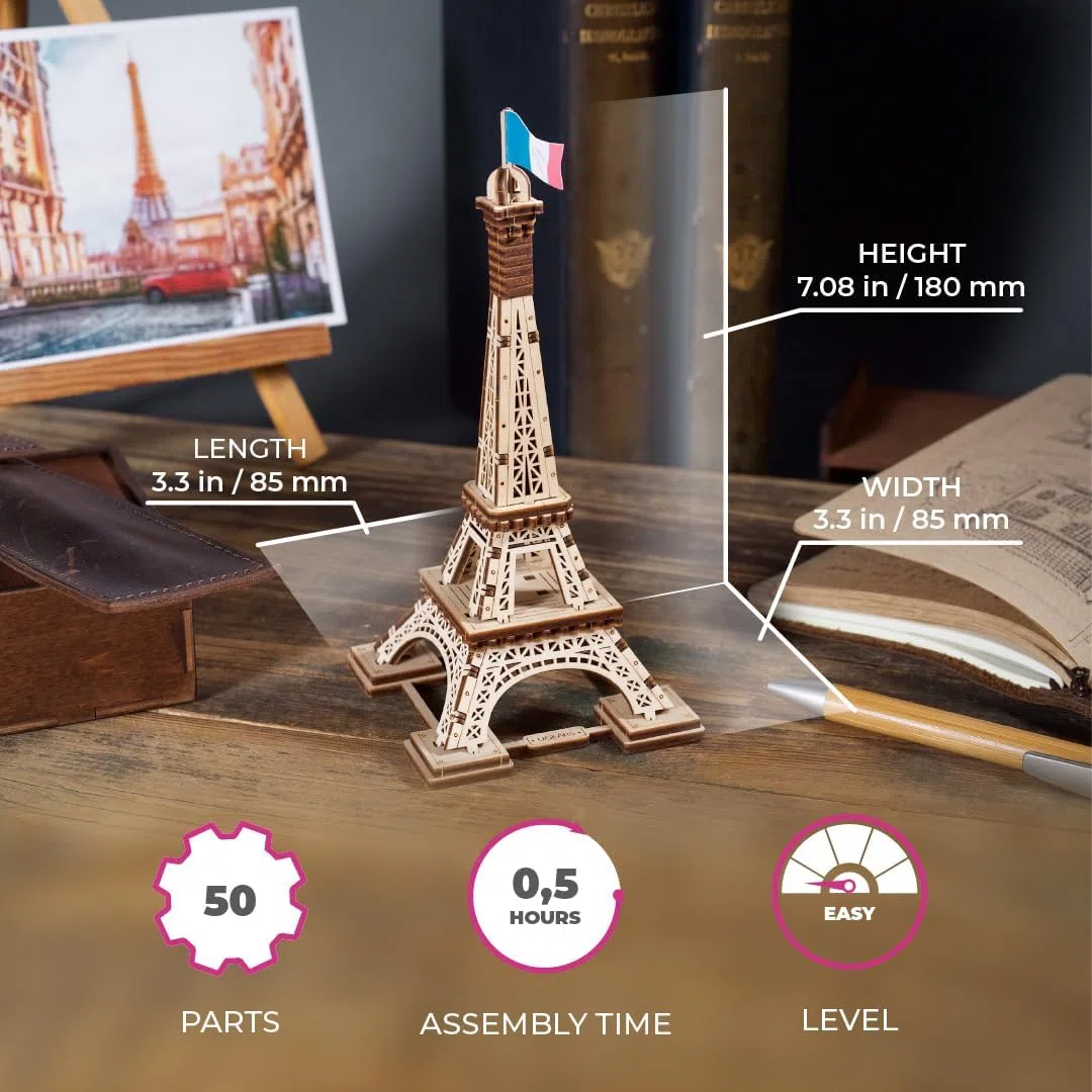 UGEARS Torre di Parigi Puzzle 3D per Adulti - Kit di Modellismo Puzzle in Legno per Uomini - Rompecabezas 3D per Adulti - Kit di Modello in Legno da Costruire