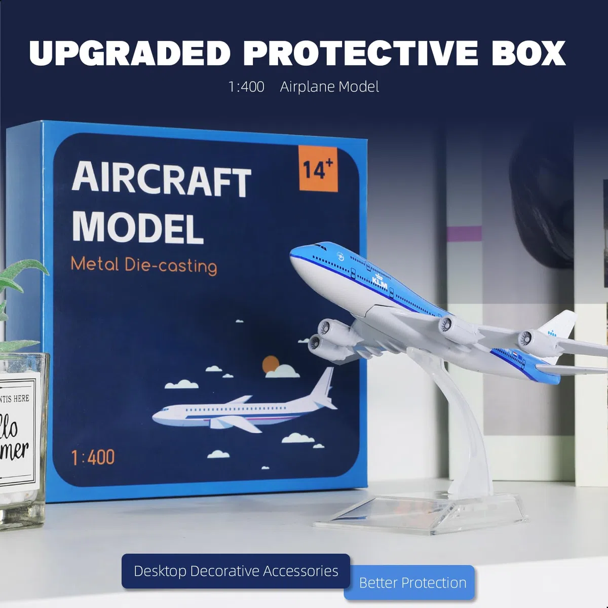 Boeing 747 KLM Airlines 1/400 Modello di Aeroplano in Metallo Pressofuso con Supporto Airlines Display in Lega Kit Modello da Collezione per Regalo per Appassionati di Aviazione,15*14.5*6 cm