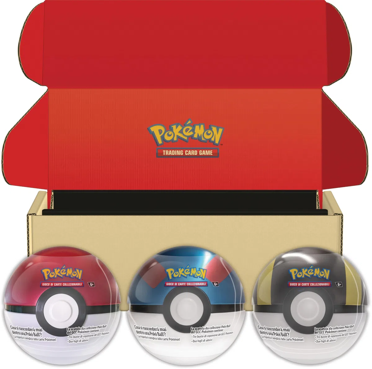 Pokémon: set di scatole da collezione Poké Ball del GCC Pokémon - Poké, Mega e Ultra Ball (nove buste di espansione e sei fogli di adesivi) - Esclusiva Amazon