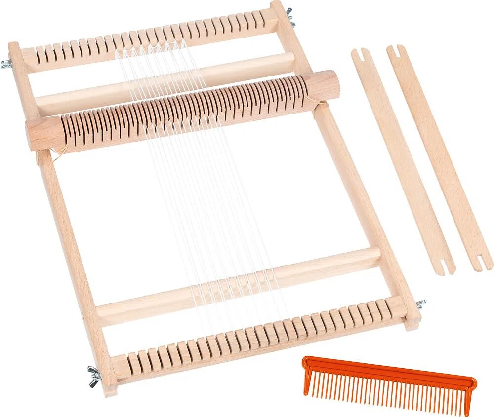 goki 58288 – Cornice per la scuola 25 cm, grande cornice in legno con pettine e 2 navi tessute intrecciate e intrecciate, con istruzioni passo-passo