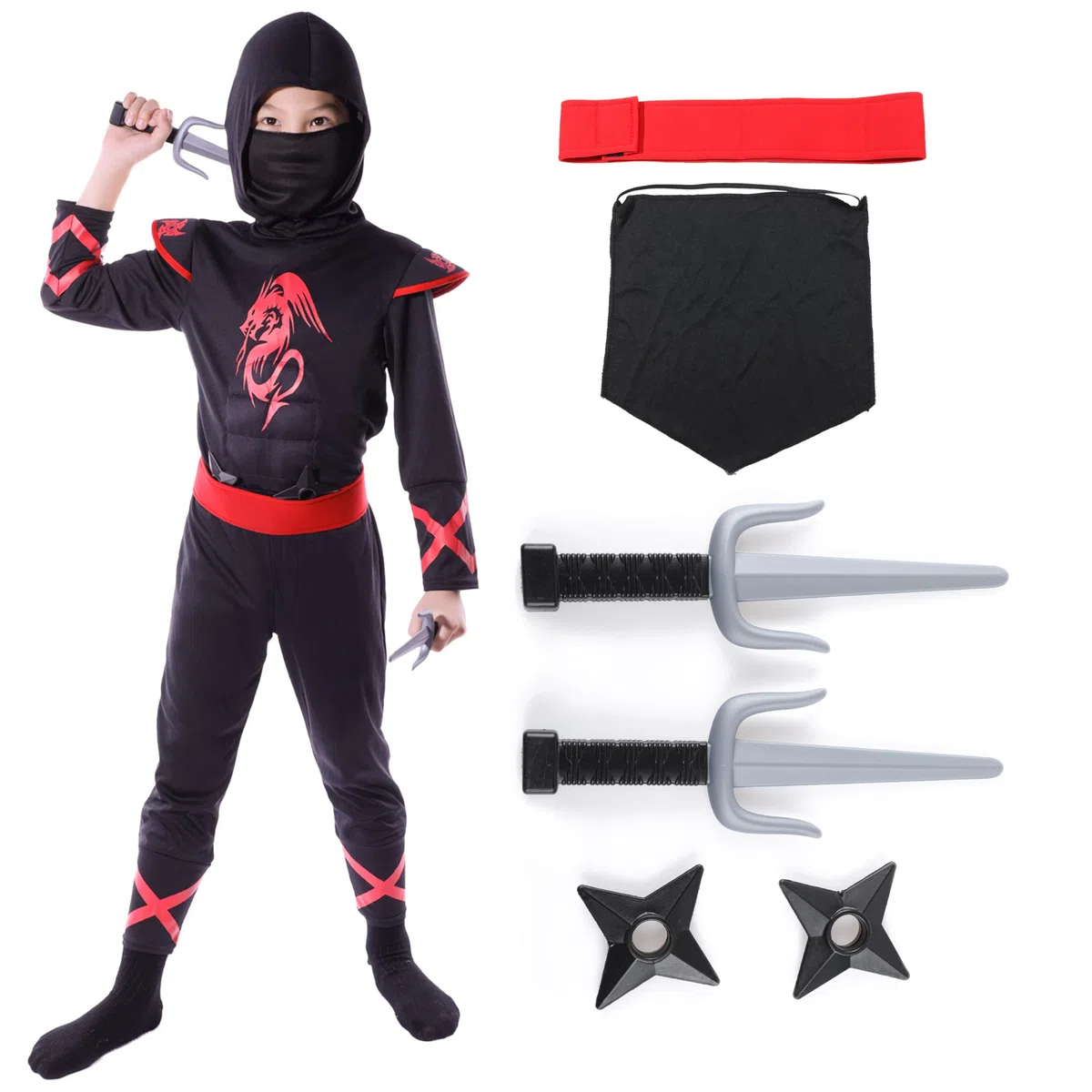 Sincere Party Costume Ninja per bambini, Ninja Dress Up Abbigliamento da gioco di ruolo con accessori