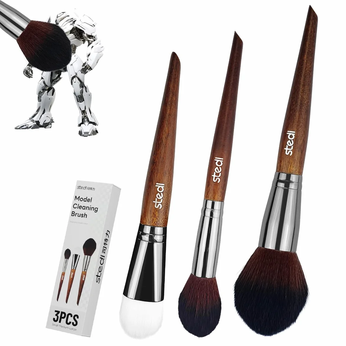 stedi Kit di pennelli per la pulizia del modello, strumenti per la realizzazione di hobby, 2 spazzole morbide e 1 spazzola rigida, spazzola per spolverare modellini per statue, Gundam, scala militare