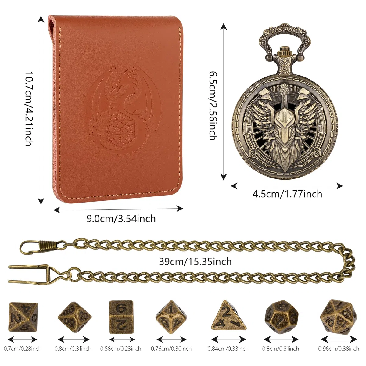 Mini set di dadi con custodia in bronzo cavaliere paladino cavaliere guerriero – Regali di D&D con borsa per dadi, set di 7 dadi in metallo poliedrico D&D, set per principianti per giochi di ruolo da