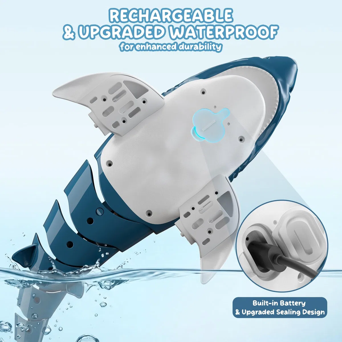 Squalo telecomandato per bambini, giocattolo squalo RC 2,4 GHz, barca squalo telecomandata con luci e movimento coda realistico, giocattolo acquatico per vasca da bagno e piscina, regalo per ragazzi e