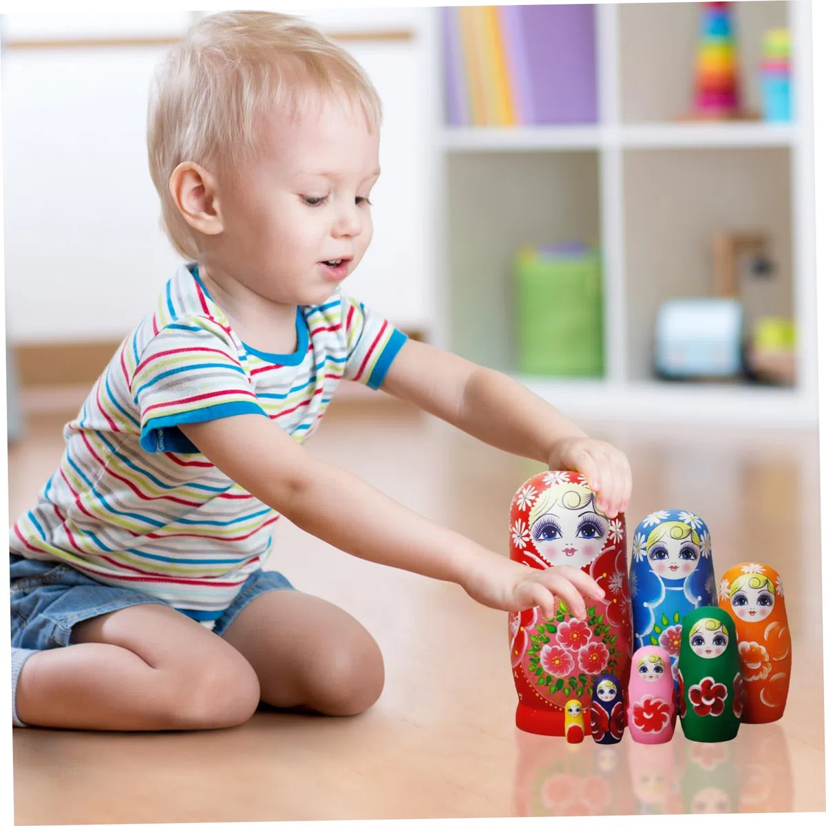 Set di 7 bambole russe che nidificano, matrioska in legno con stampa girasole, giocattolo decorativo per collezionisti di bambini e adulti