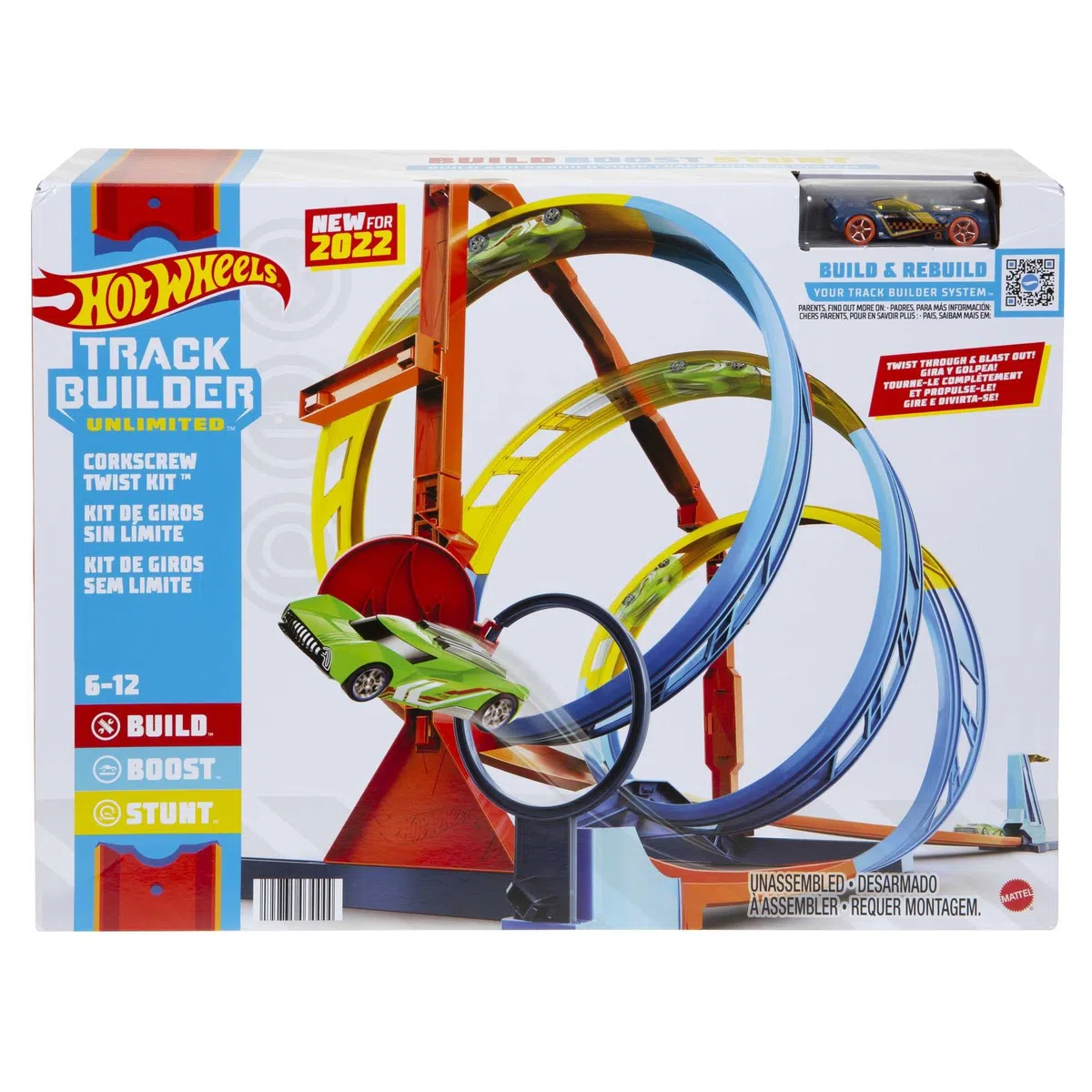 Hot Wheels - Track Builder Unlimited Vortice Estremo playset, con pista a elica, include 1 macchinina Hot Wheels, Giocattolo per Bambini 6+ Anni, HDX79