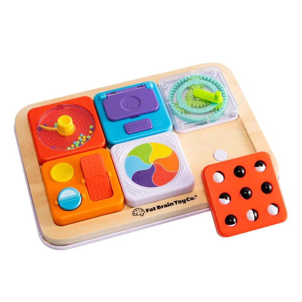 Fat Brain Toys PlayTab Set Essenziale, Tavola per Attività Sensoriali Magnetica, Abilità Motorie, Gioco Portatile, Giocattolo Educativo per Bambini Piccoli, Texture e Ingranaggi per Bambini dai 12