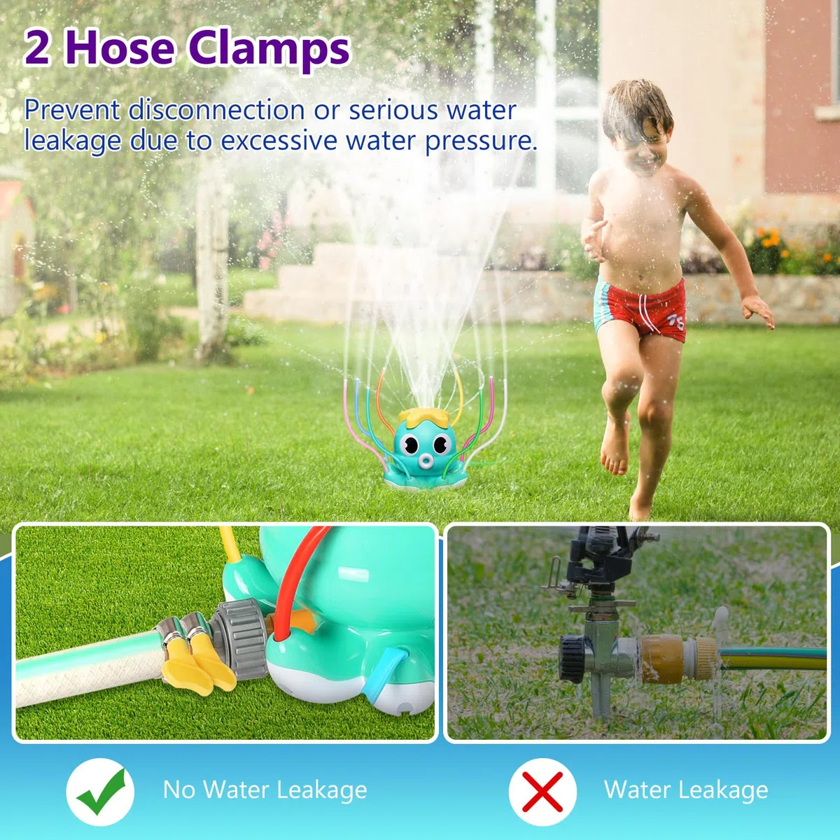 MoKo Spruzzatore d'Acqua per Bambini - Simpatico Irrigatore con 8 Tubi Flessibili, Spruzzatore d’Acqua Estate, Giocattoli per Giardino, Cortile, Prato, Spruzzi e Divertimento per Bambini, Blu Chiaro