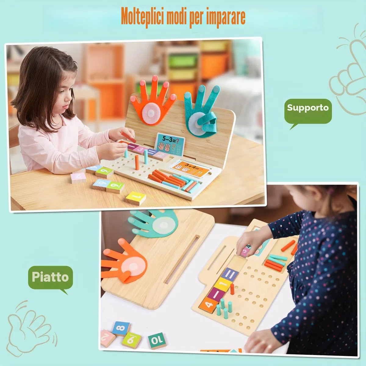 Wdmiya Giocattoli Educativi Montessori per Bambini 3 4 5 Anni, Giocattoli Matematici in Legno per Imparare a Contare, Doppia Faccia per Contare con Le Dita, Regalo di Natale per Bambino