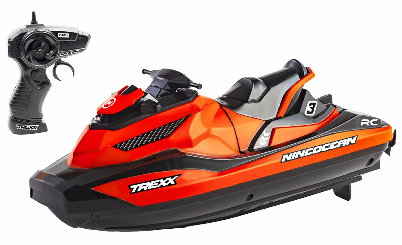 Ninco - NincOcean Trexx Spettacolare Moto D'Acqua a 2 Motori | Stazione con Tecnologia 2.4 Ghz | Batteria agli Ioni di Litio 3.7 V e 500 Mah | Misure 24.5 X 22 X 9 Cm | A Partire da 6 Anni (NH99038)