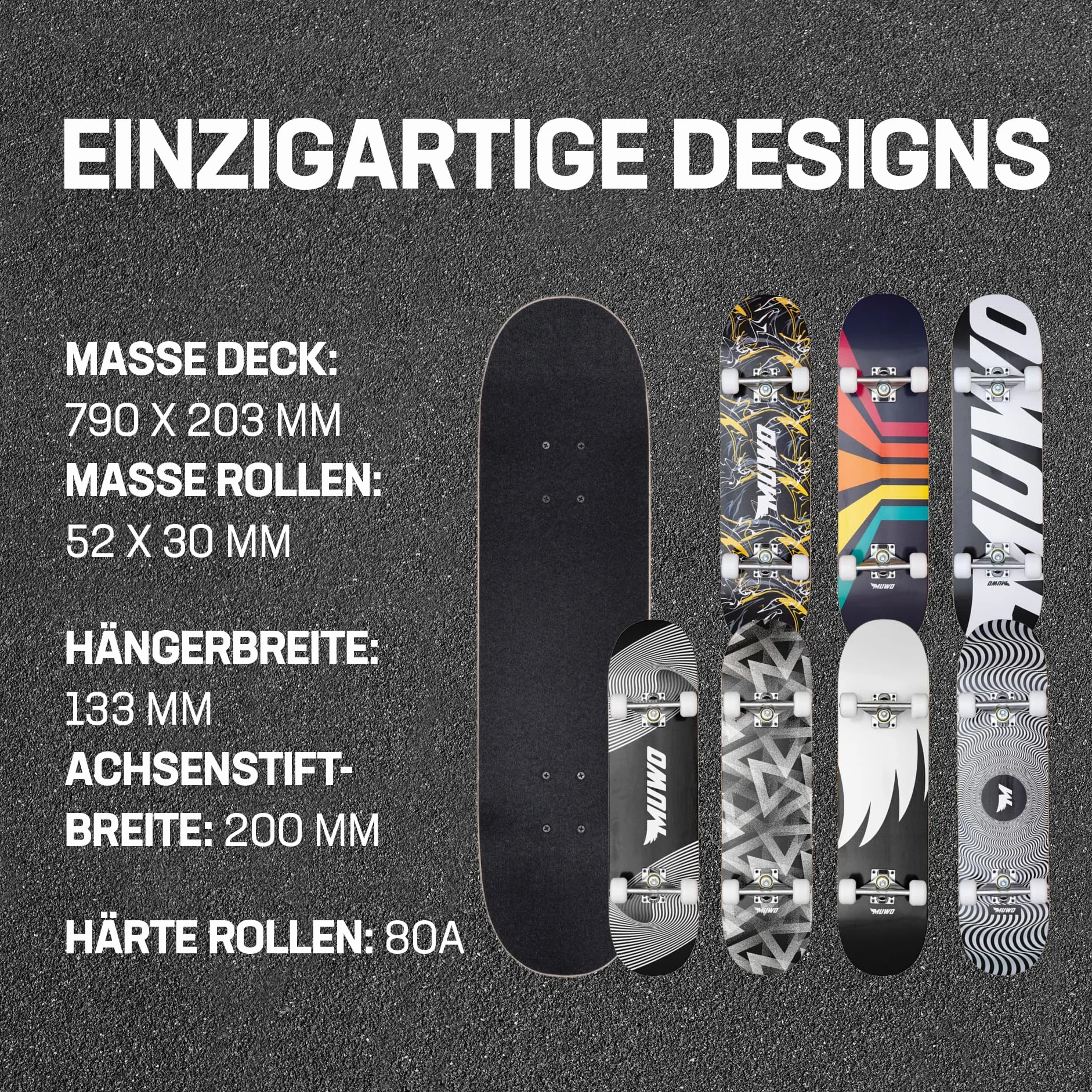 MUWO Street Skateboard 31 x 8 pollici – Tavola completa per principianti in robusto legno e alluminio, adatta per bambini, adolescenti e adulti con diversi motivi (Boundless Borders)