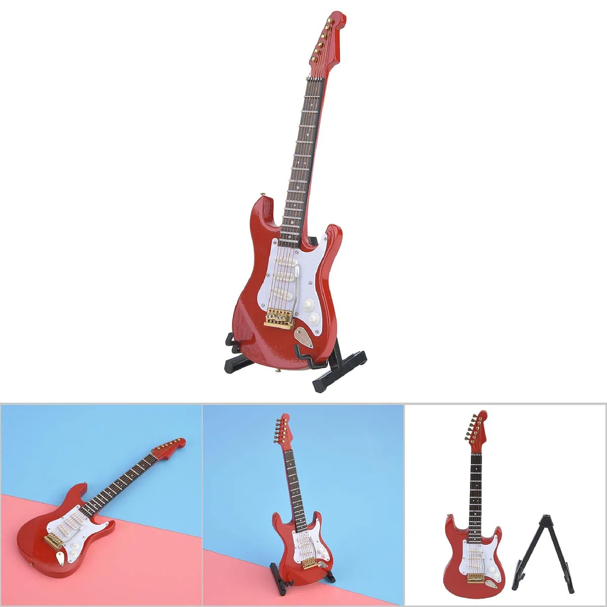 Chitarra elettrica in miniatura in legno con supporto, delicata replica elettrica da 18 cm Replica da collezione Figurine Display Ornamenti del moo