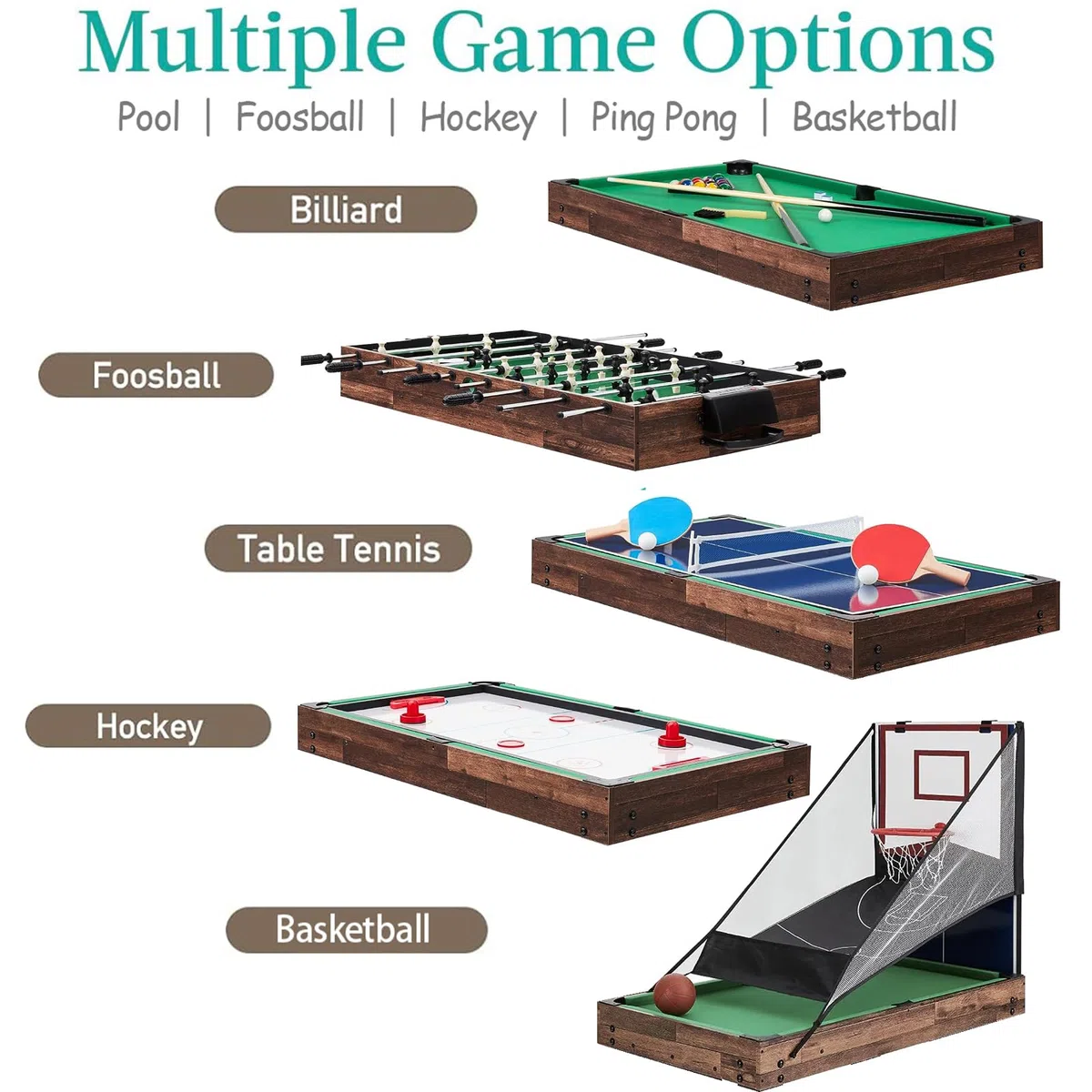 4FT Tavolo da Biliardo Portatile in Legno - Set Fisso Salvaspazio per Bambini - Mini Tavolo da Gioco Con Tutti Gli Accessori