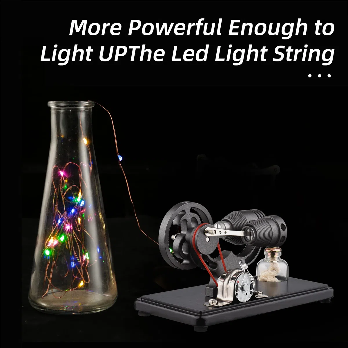 Mini motore Stirling, kit di motore stirling ad aria calda, generatore di corrente con luce LED, design volano dollaro, esperimento scientifico con base in faggio, per insegnanti e scuola