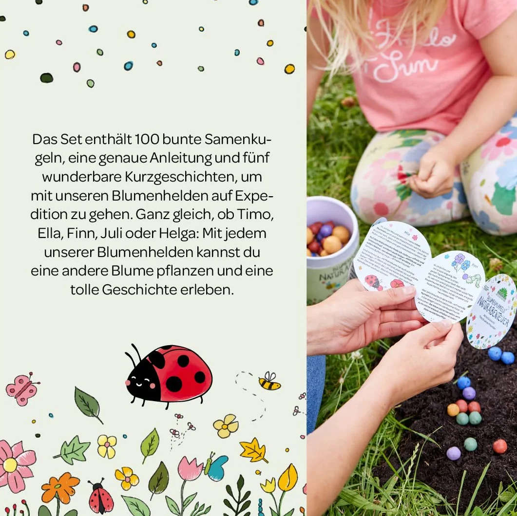100 biglie di fiori colorate "Mein Naturabenteuer", arrotolate a mano, colorate e vivaci, perfette per il compleanno dei bambini, regalo per bambini, 100% ecologiche e durano almeno 2 anni