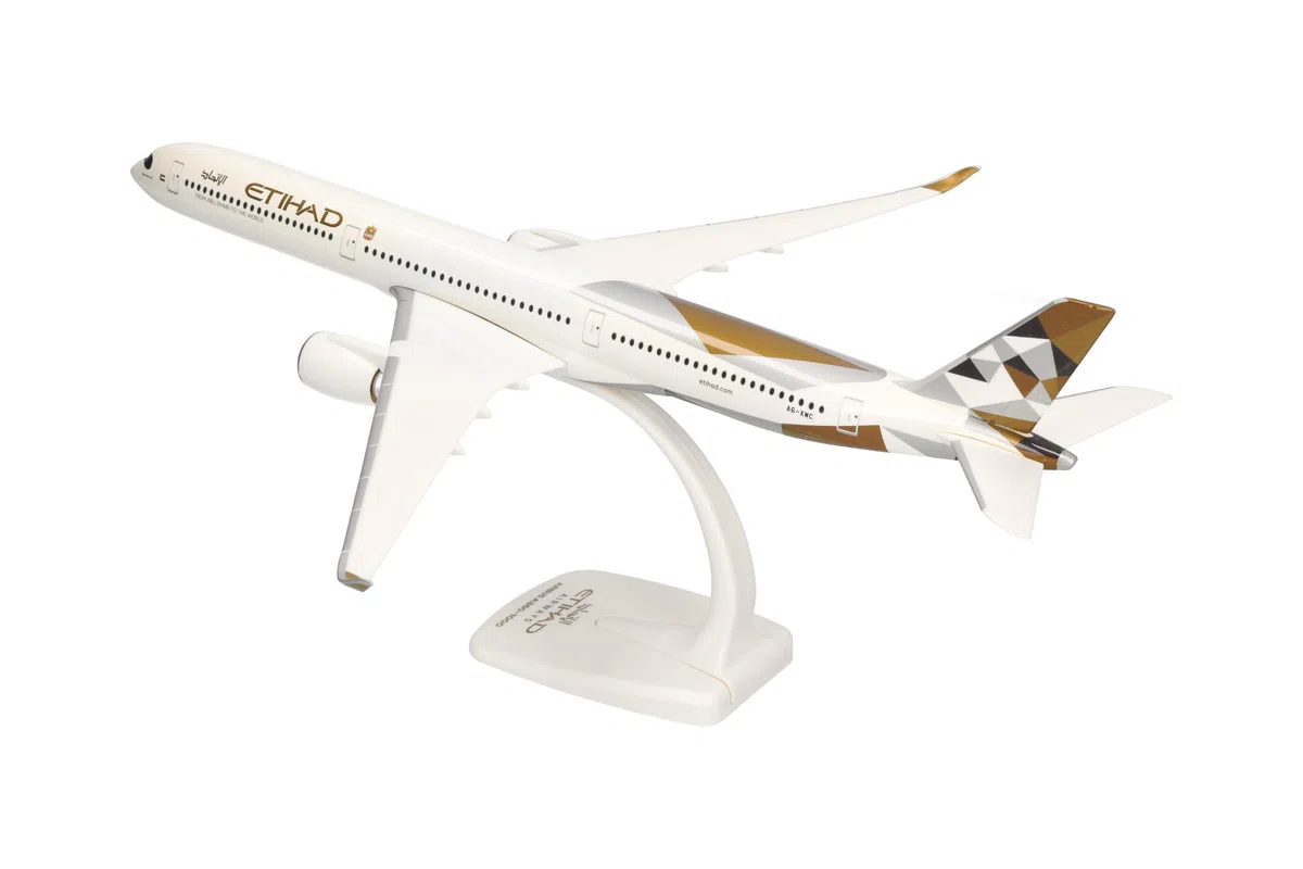 Herpa modello di aereo Etihad Airways Airbus A350-1000 - A6-XWC in scala 1:200 - Snap-Fit, pezzo da collezione, miniatura deco, statuetta con supporto in plastica