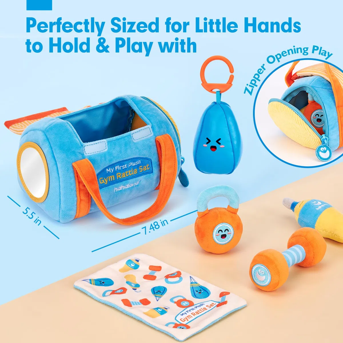 hahaland Giochi Montessori 6 Mesi, 6 PCS Set Peluche Fitness per Neonati con Sonagli e Specchio, Tummy Time Neonato Giochi Sensoriali per Neonati, 2025 Nuovo Design Set Regalo Neonato 3 6 9 12 Mesi