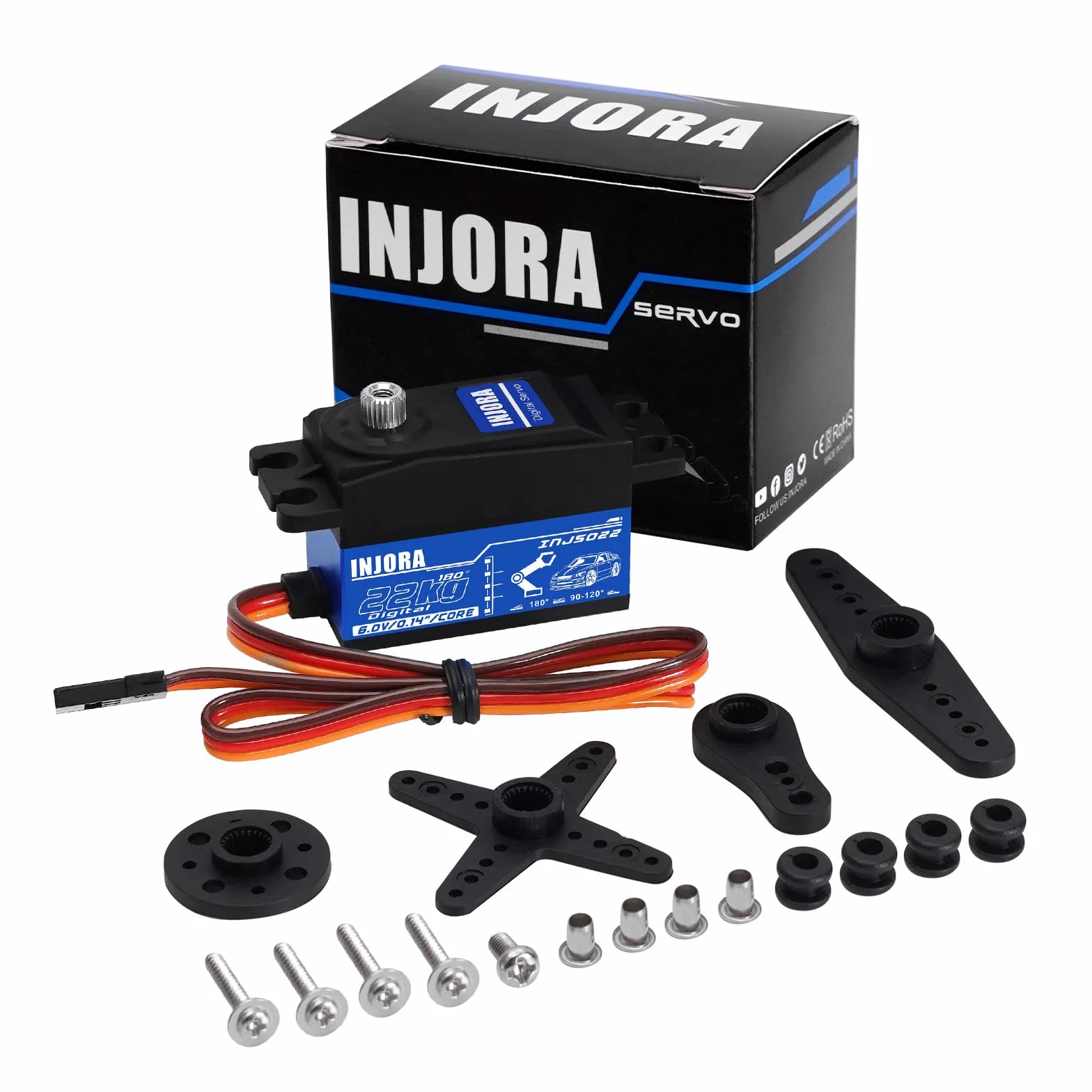 INJORA INJS022 Servo Digitale a Profilo Basso da 22KG con Braccio Servo 25T per Auto RC 1/10 e Modelli Robot