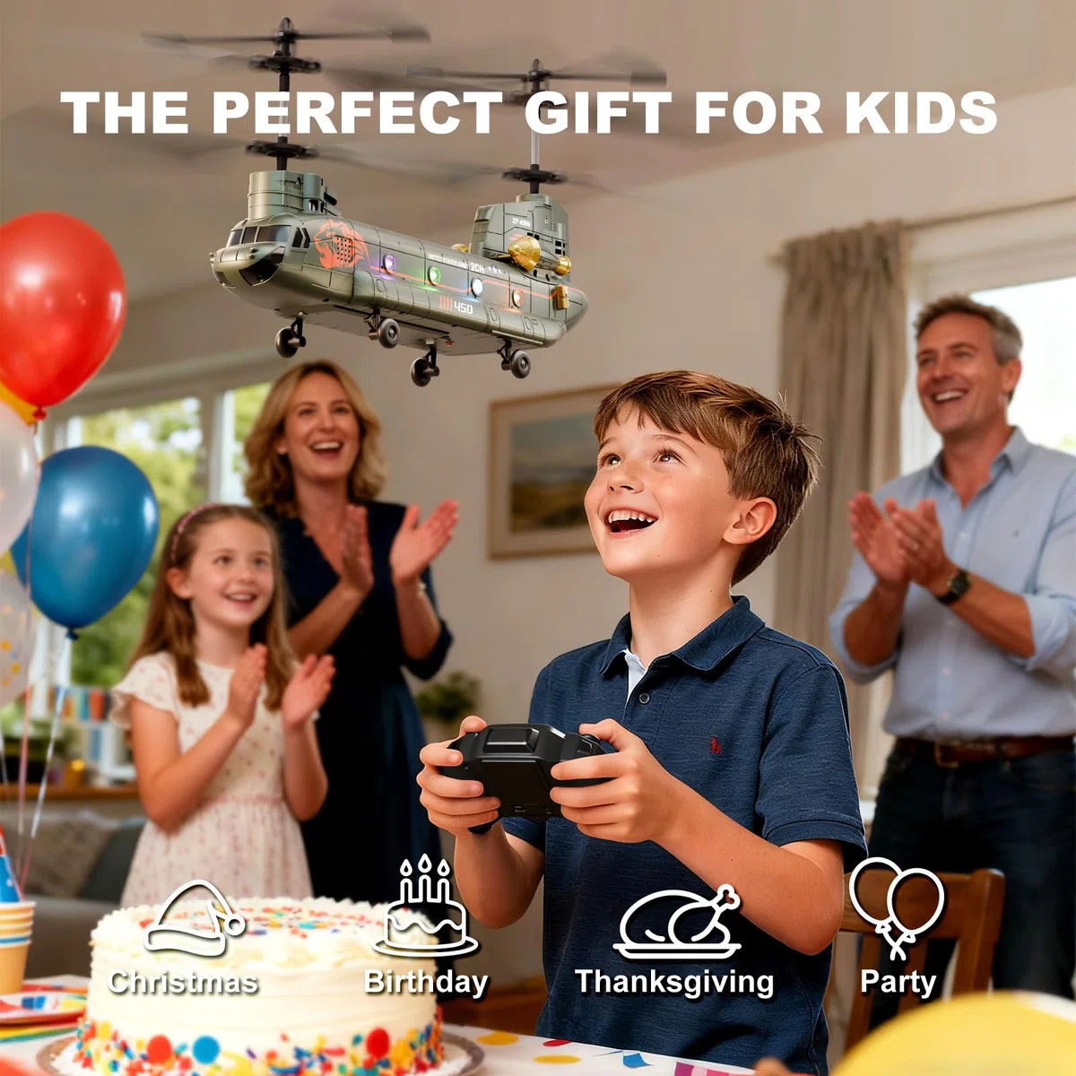 XIKOTEC Elicottero Telecomandato per Bambini, Elicottero Radiocomandato con 2 Batt, LED & Decollo/Atterraggio 1 Tasto, Elicottero Giocattolo Elicottero RC Giochi Regalo per Ragazzi 8+