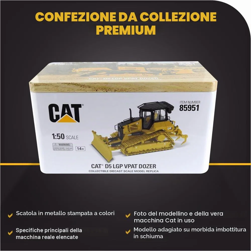 Caterpillar Diecast Masters 85951 - Bulldozer D5 LGP, Scala 1:50, Circa 13,5 x 9,3 x 7 cm, dai 14 Anni in su