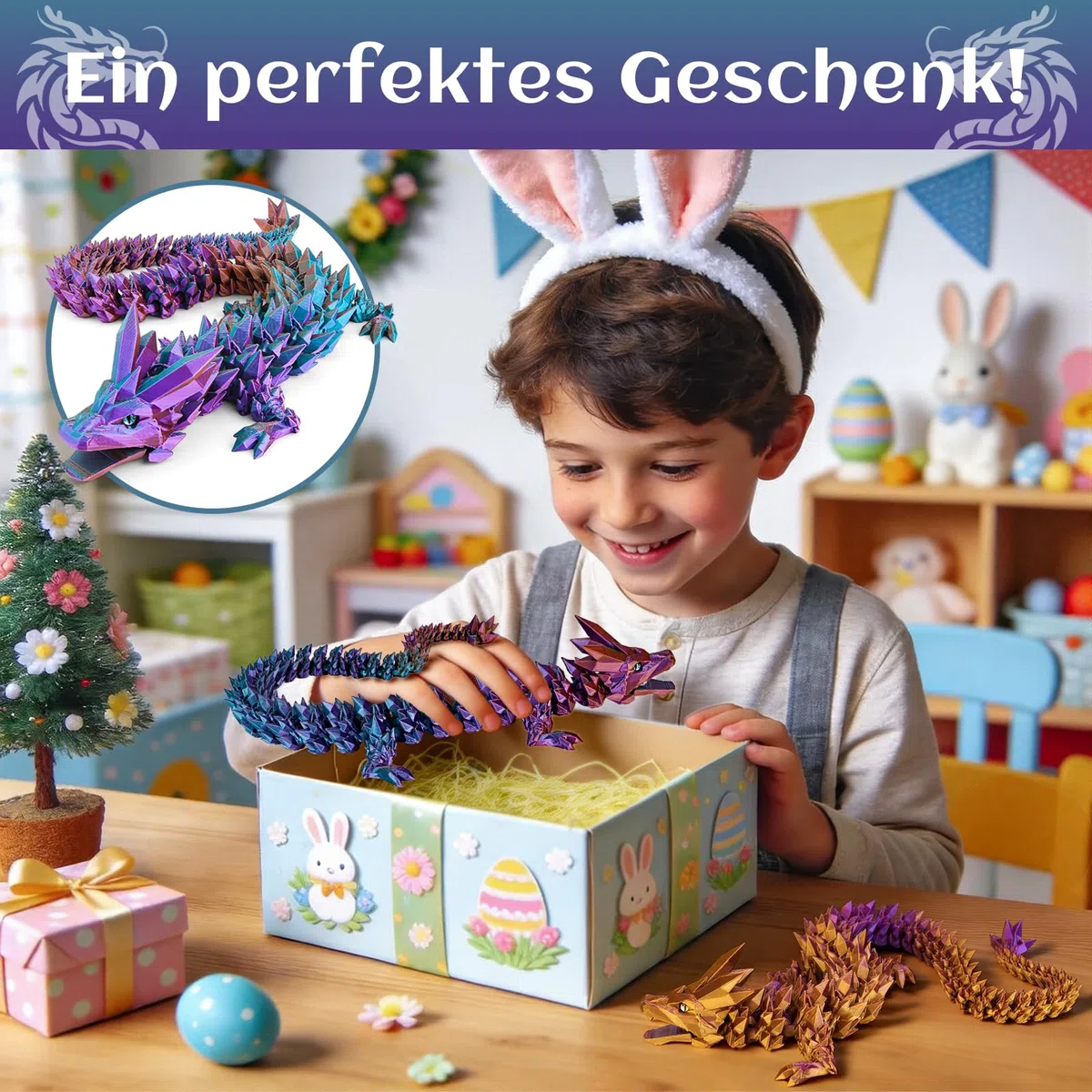 Drago stampato 3D, 60 cm, giocattolo con gli occhi, misteriosi figure di drago realistico, con articolazioni eque, in cristallo, regalo per bambini