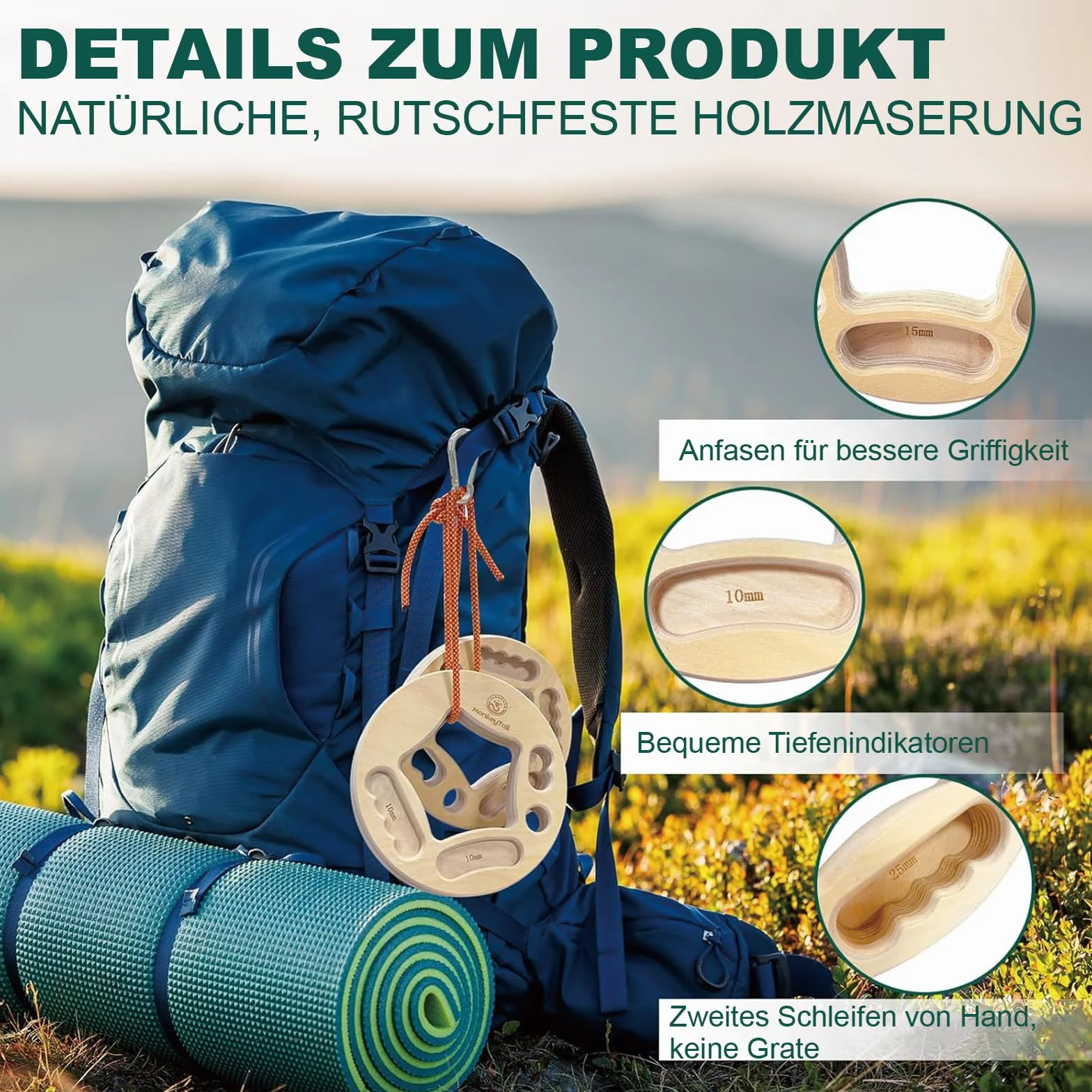 MonkeyTail Hangboard - Tavola da Arrampicata per rafforzare Il Manico da Arrampicata, Realizzata in Legno, per Interni ed Esterni