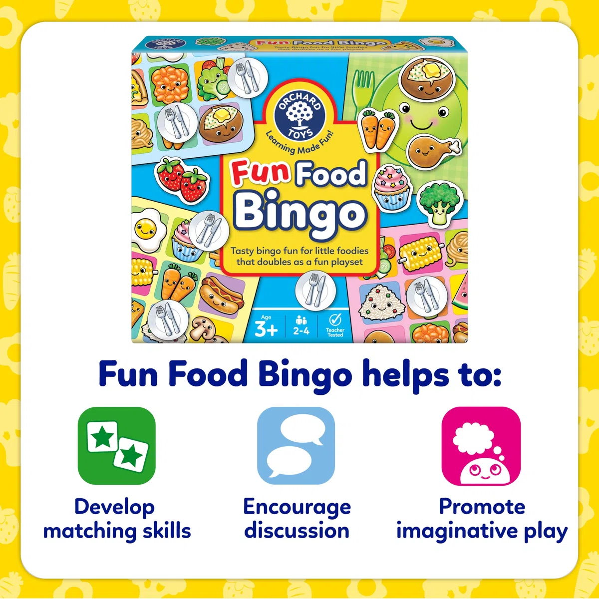 Orchard Toys - Gioco di Bingo Food: 1-4 Giocatori, Età consigliata 3-6 anni, Gioco di Loto in spagnolo