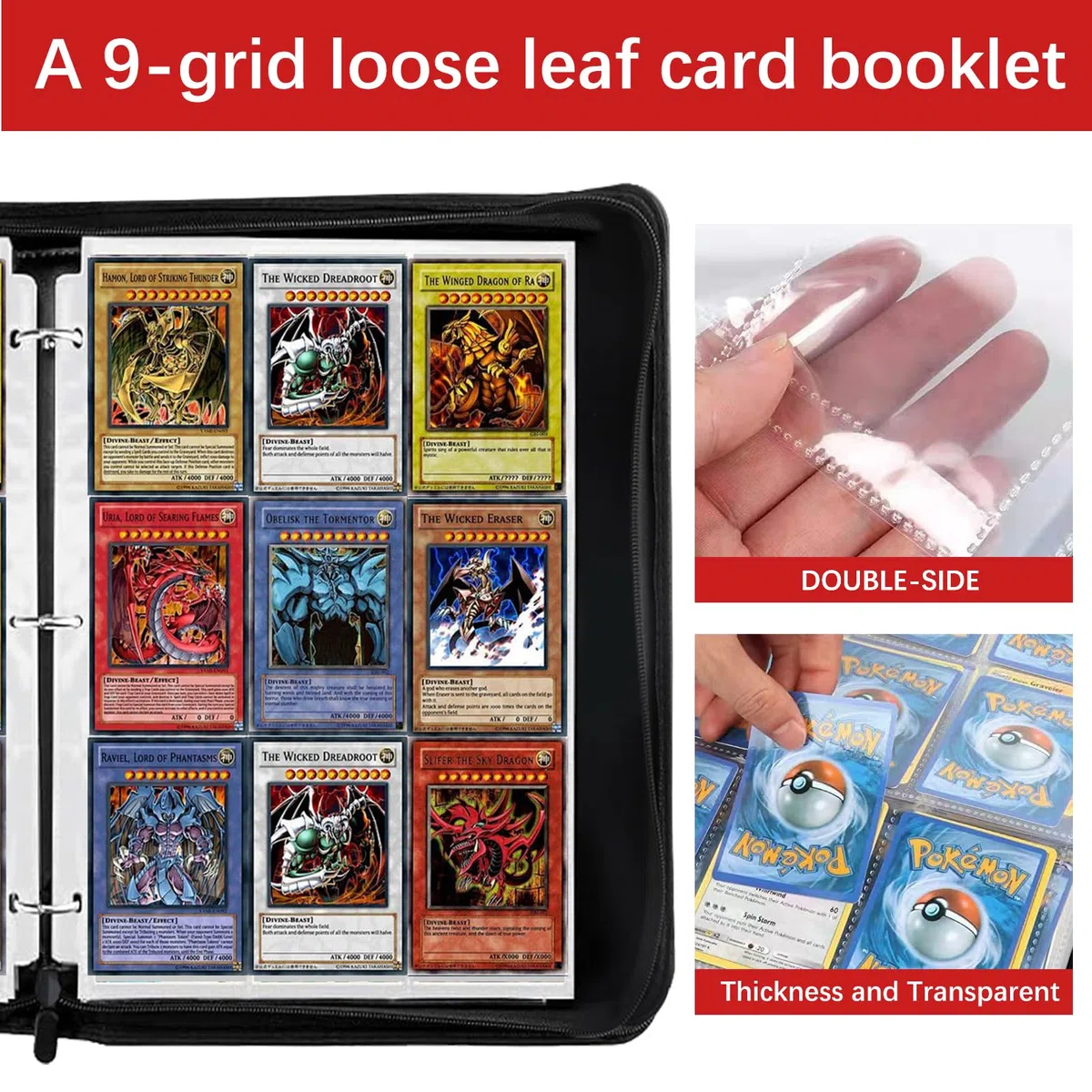 Raccoglitore Carte Pokémon (Rosso) - Album Pokemon - Progettato con 9 Celle su 50 Pagine - Può Contenere Fino a 900 - Adatto per Carte MTG, Gioco, Sportive, ecc