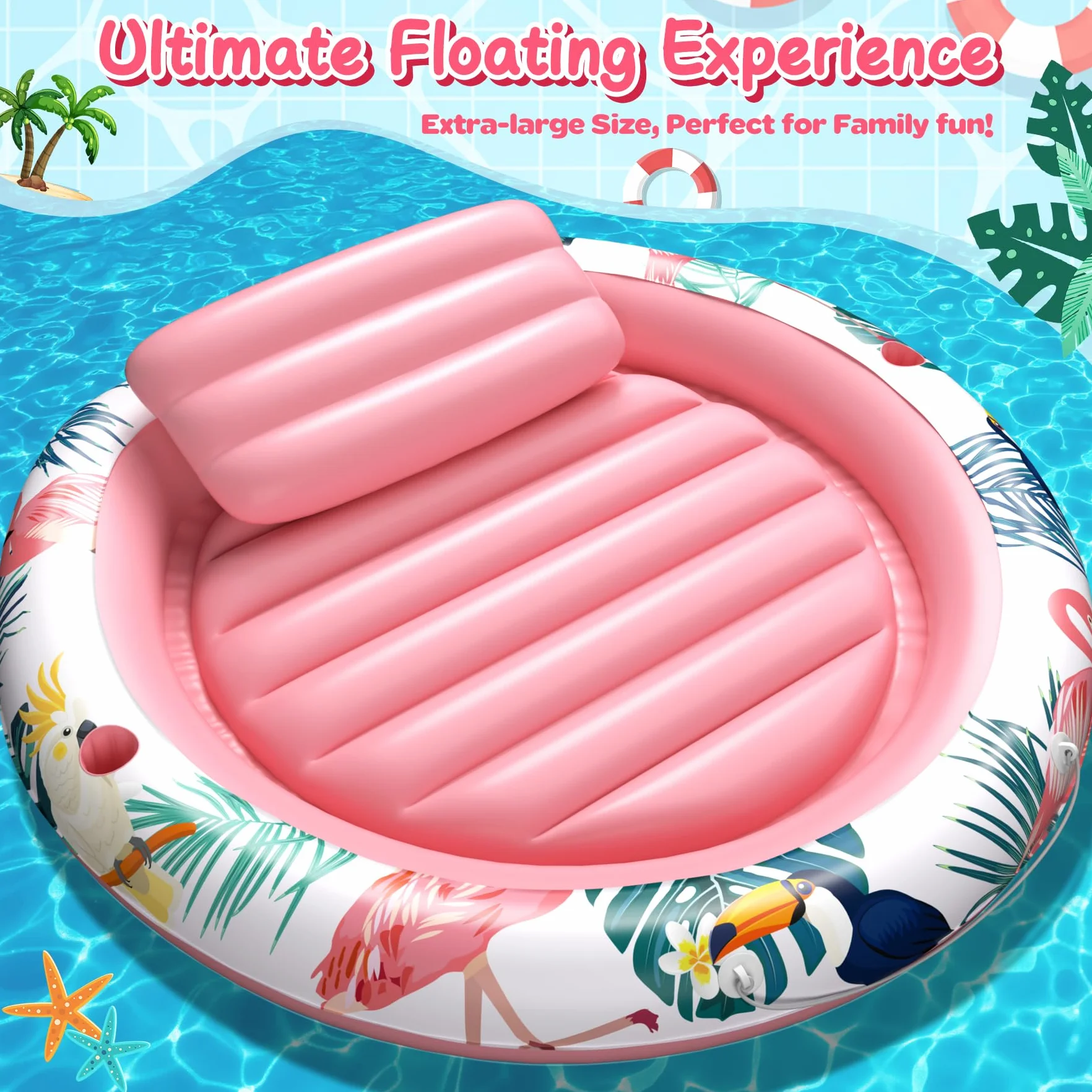 Materassino Mare Piscina con Cuscino Rimovibile e Porta Bicchieri, Materassino Gonfiabile Mare per Adulti e Bambini, Poltrona Gonfiabile Multifunzione, Gonfiabili Piscina