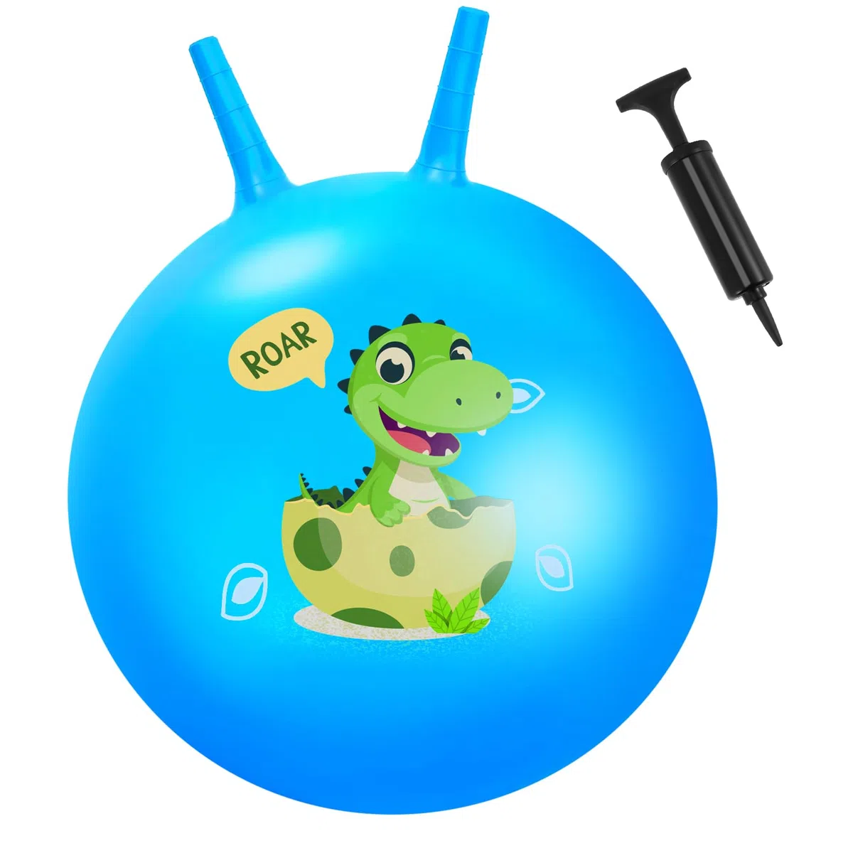 Blulu Tramoggia spaziale a forma di dinosauro da 61 cm, con manico, con pompa, grande palla gonfiabile per giardino, attività all'aperto e al chiuso, attività estive, giochi di esercizio
