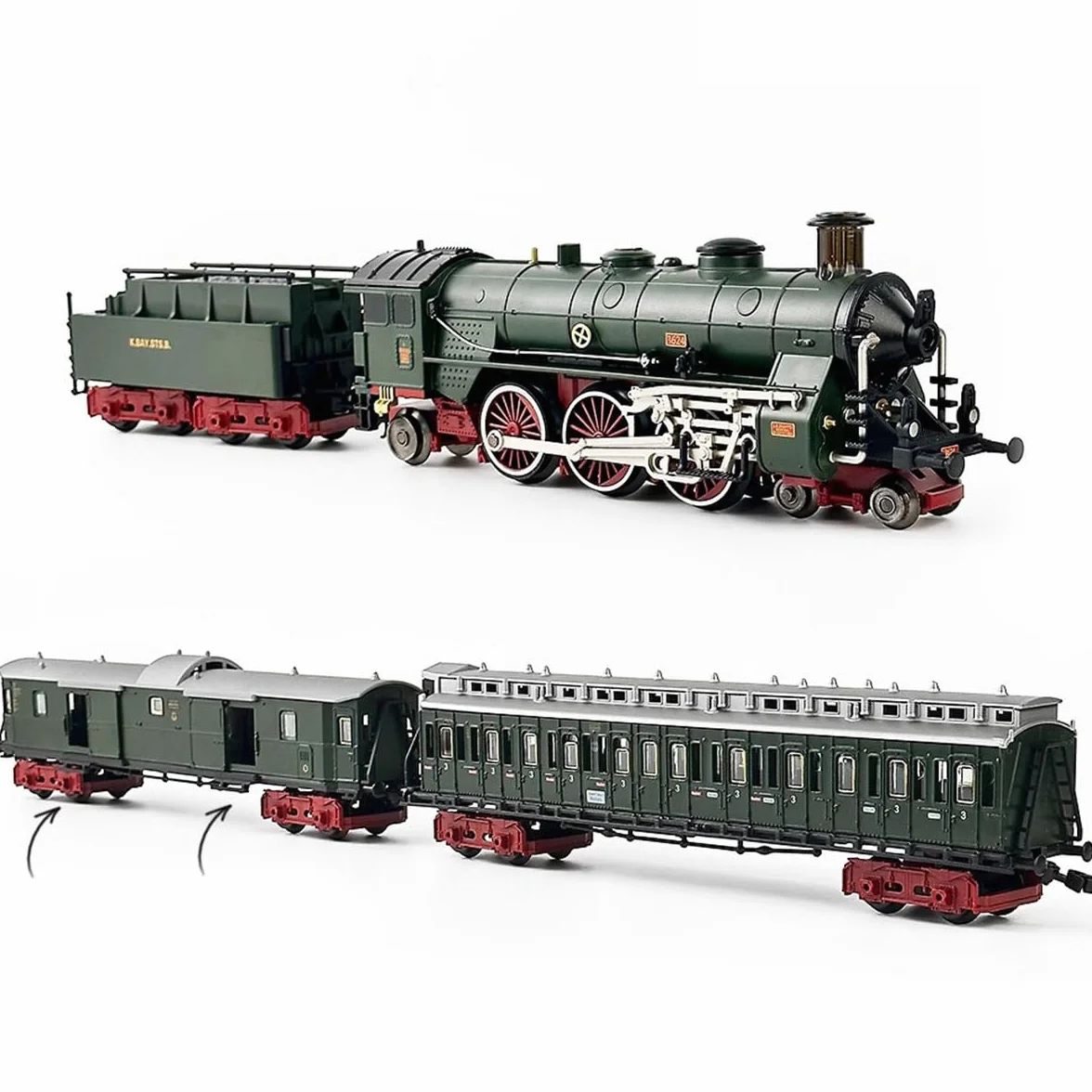 Set di Treno Elettrico in Lega con Carrozza e Lungo Binario Che Può Funzionare, Modello di Locomotive con Luci ed Effetti Sonori, Ricco di Accessori (Come Vedi), Ottimo Regalo per gli