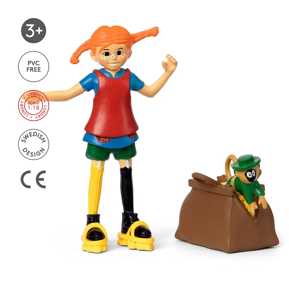 PIPPI LONGSTOCKING TOYS - Set di bambole a forma di casa delle bambole, Pippi e Mr. Nilsson, scimmietta di Pippi e Mr. Nilsson, valige con soldi, scarpe da spazzola, persone giocattolo, licenza