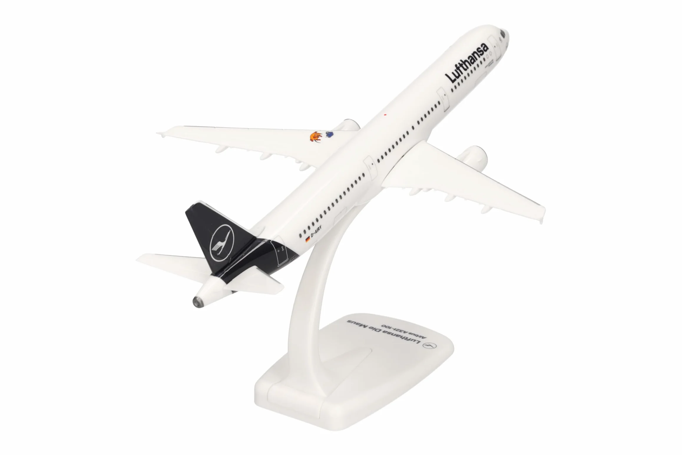 Herpa modello di aereo Airbus A321 "Die Maus“, Lufthansa Doppeldecker in scala 1:200 - Snap-Fit, pezzo da collezione, miniatura deco, statuetta con supporto in plastica