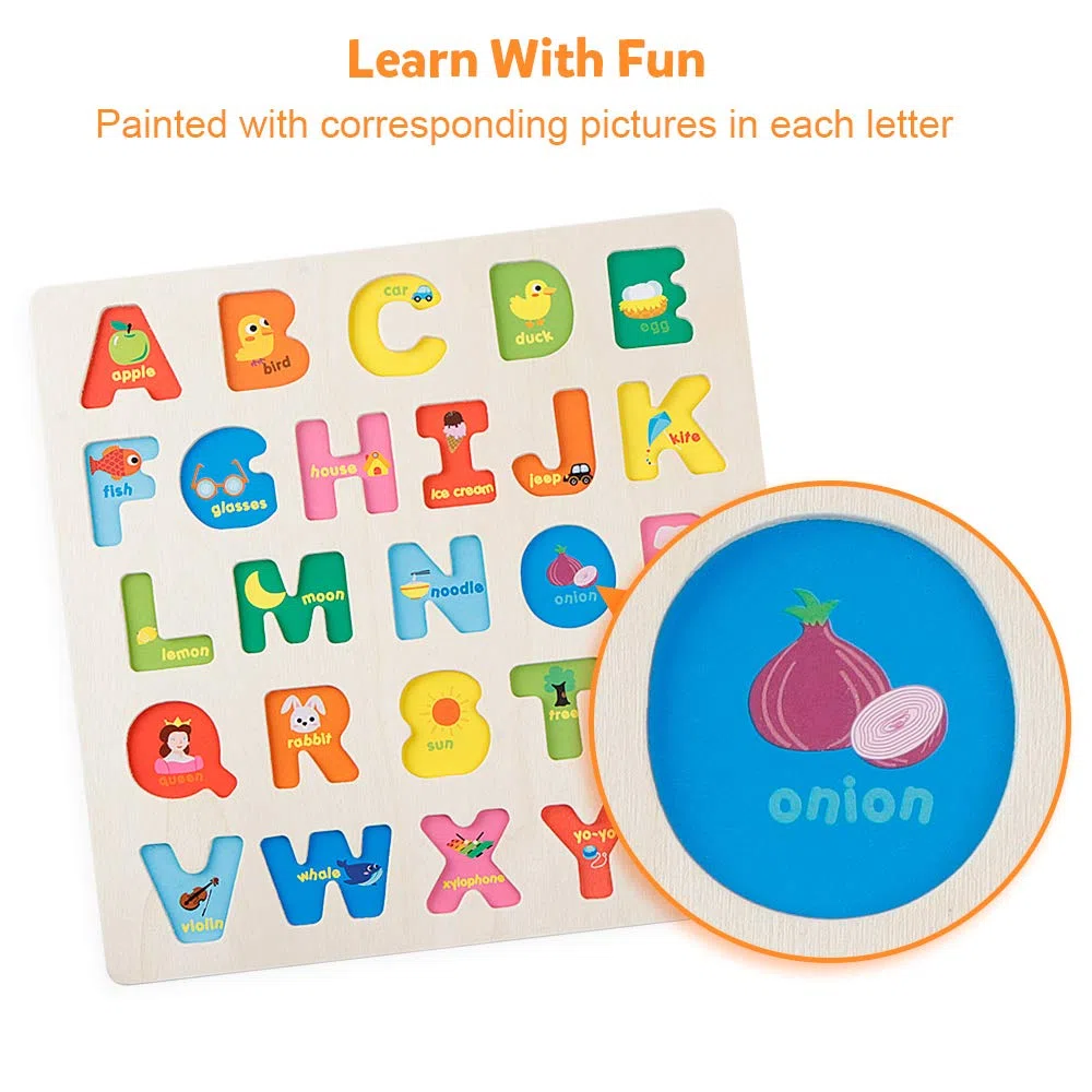 Coogam Alfabeto in legno Puzzle ABC Lettere Peg Consiglio Manopola Montessori Jigsaw Blocchi Apprendimento precoce Giocattolo Educativo Regalo per 1 2 3 Anni Toddler Bambino Bambini