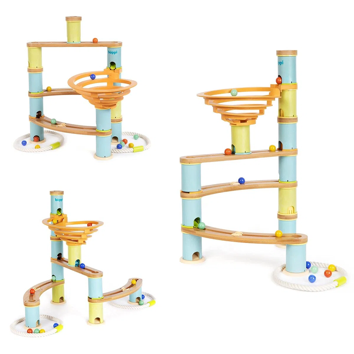 Pista Biglie Giochi in Legno per Bambini - Giochi Educativi Montessori dai 3 Anni in Su - Costruzioni per Bambini Stem 48 Pezzi e 12 Biglie di Vetro Colorate - Regalo Bambino Natale di Boppi