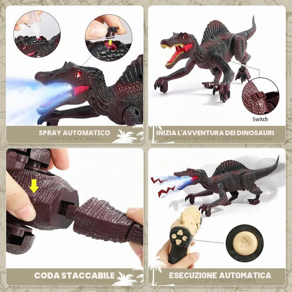 FRUSE Dinosauro Telecomandato Realistici Giocattolo per Bambini, con Tracciamento Luce,Spray,Luce LED,Roaring, per Ragazzi Bambini 3 4 5 6 7 8 (Rosso)