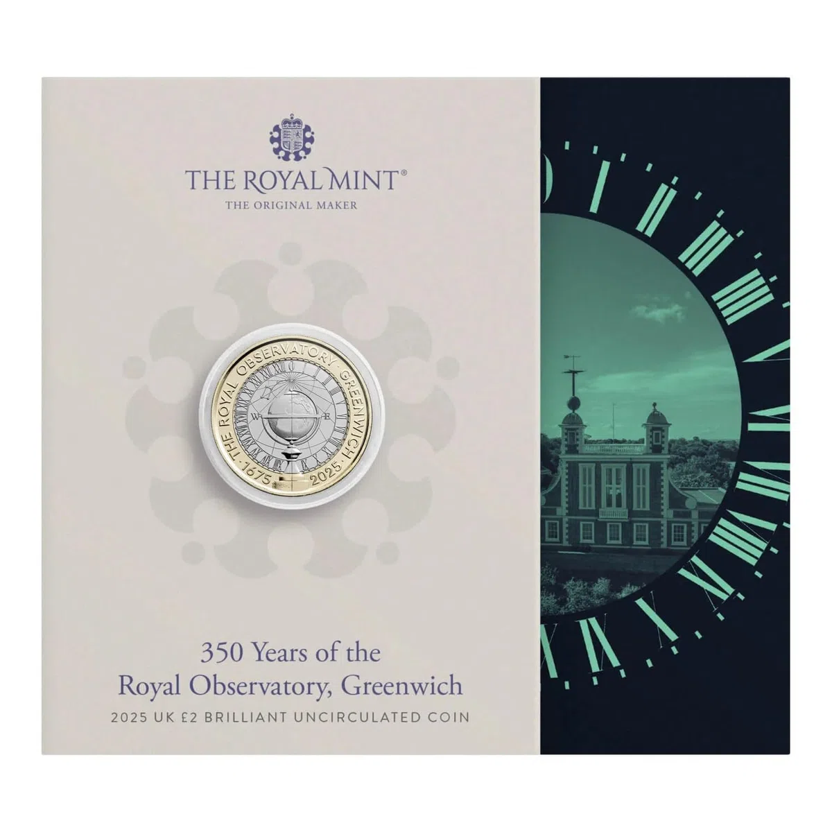 CrawleyCoins Royal Observatory Greenwich 2025 - Moneta fior di conio da £2 in confezione di zecca