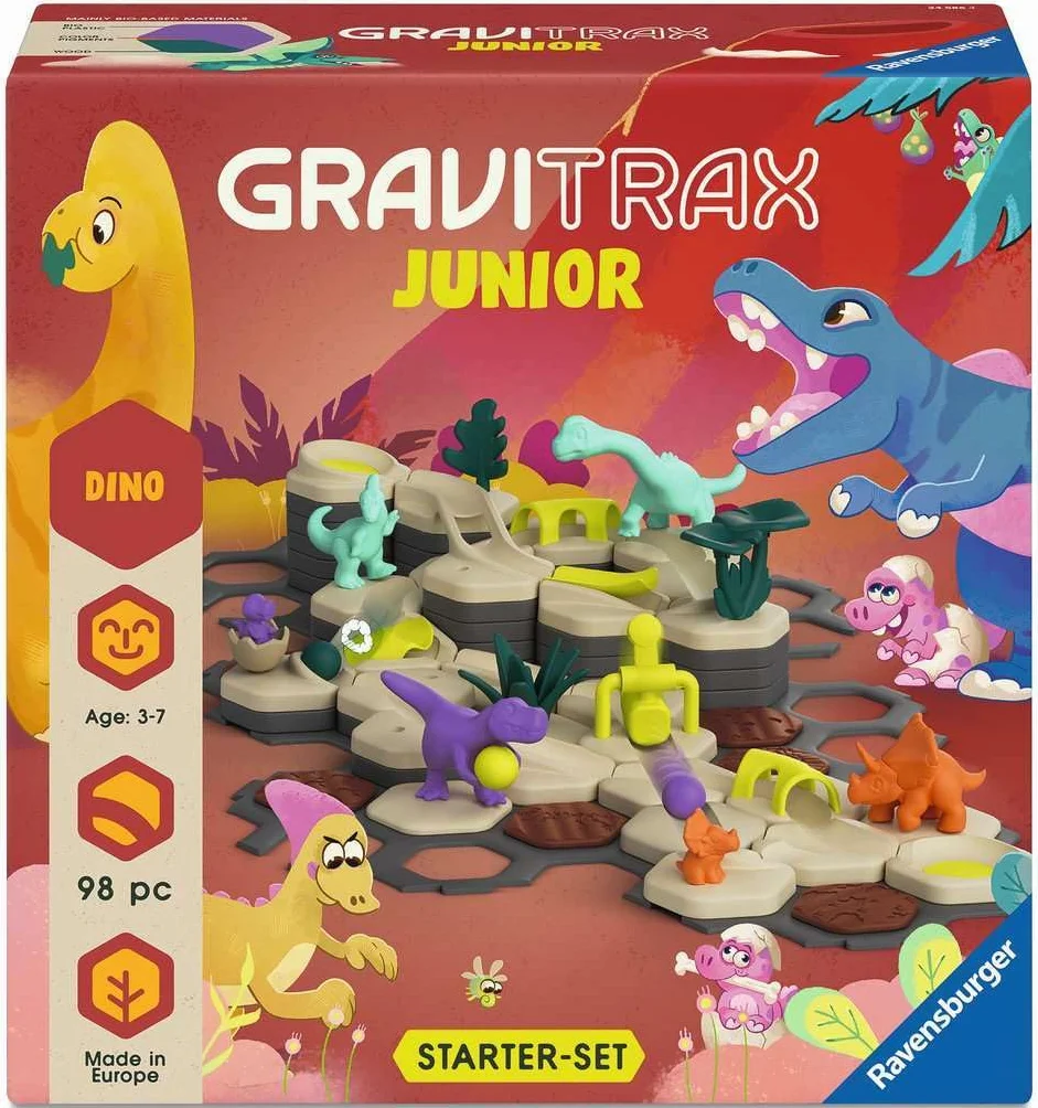 Set iniziale Ravensburger GraviTrax Junior L Dino 24586 - pista da baseball a partire da 3 anni - pista in marmo e giocattolo da costruzione per bambini - dinosauro regalo per ragazzi e ragazze