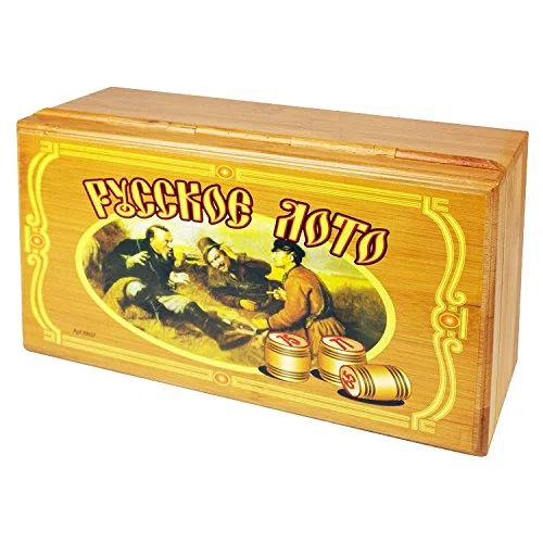 Lotto russo (Loto) Set da gioco in scatola di legno con personaggi in legno Bingo, gioco di famiglia