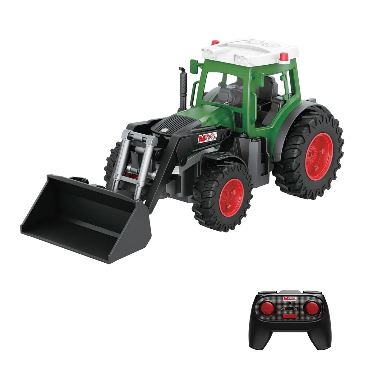 Mondo Motors Trattore con benna radiocomandato, modello in scala 1:24, pacco batterie ricaricabili incluso, giocattolo per bambini 63864