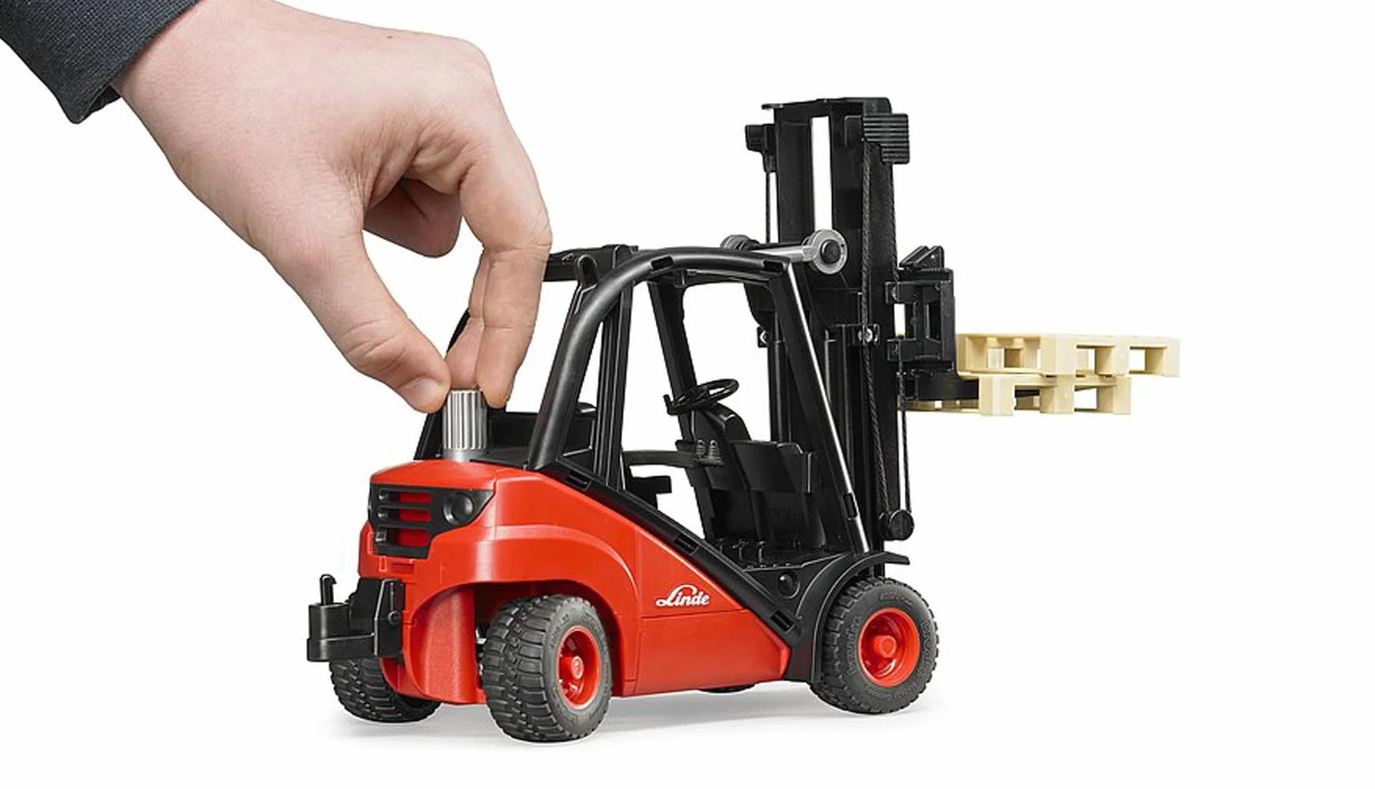 bruder 02511 - Carrello elevatore Linde H30D con gancio di traino, 2 pallet, carrello elevatore, veicoli, spedizioni e logistica