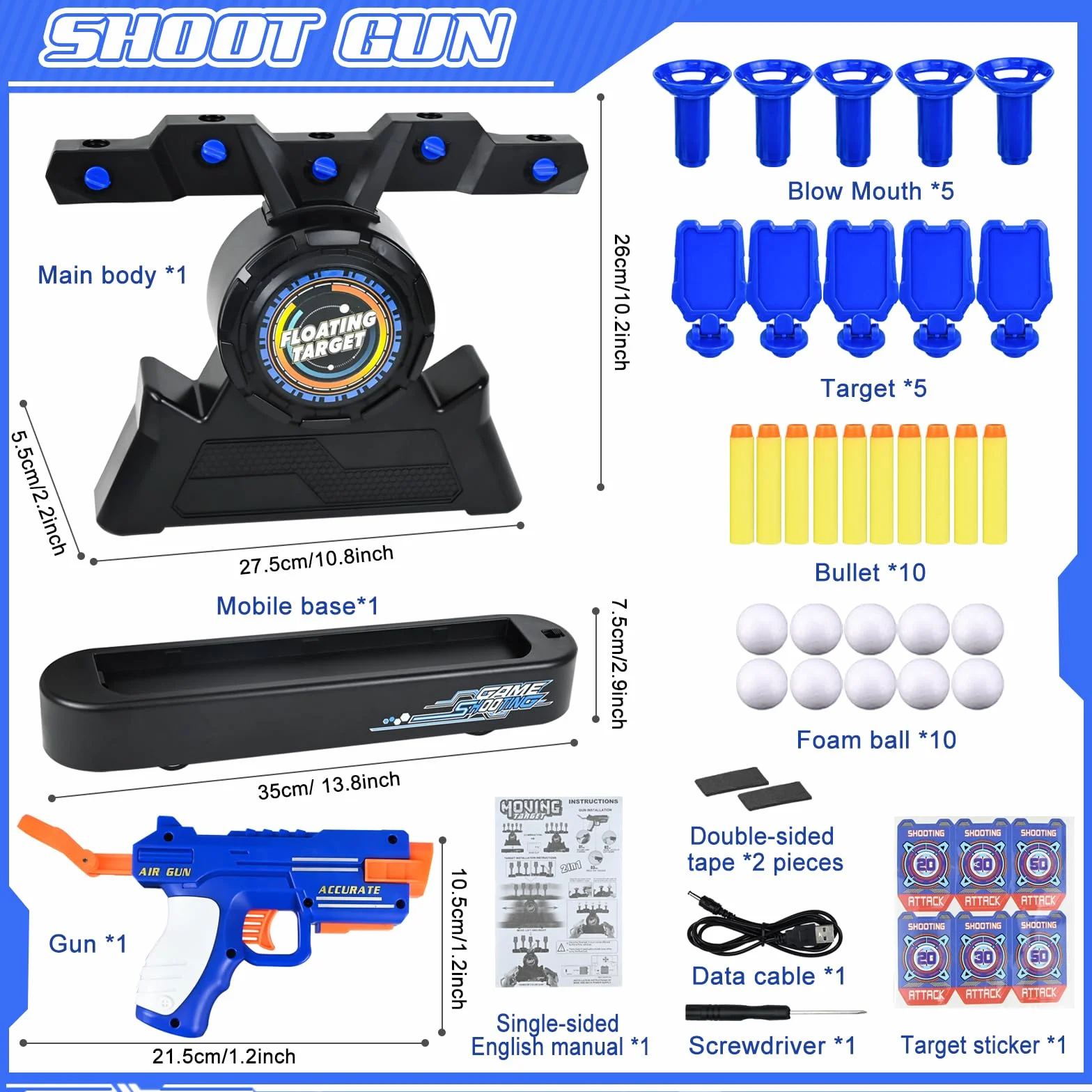 Joellfuner Tiro al Bersaglio Bambini, Bersaglio Nerf con 5 Obiettivi, Hover Shot Gioco, Bersaglio Elettrico Ricaricabile, Pistola Nerf per Maschio Bambina 3+Anni, Regalo Compleanno Natale (2)