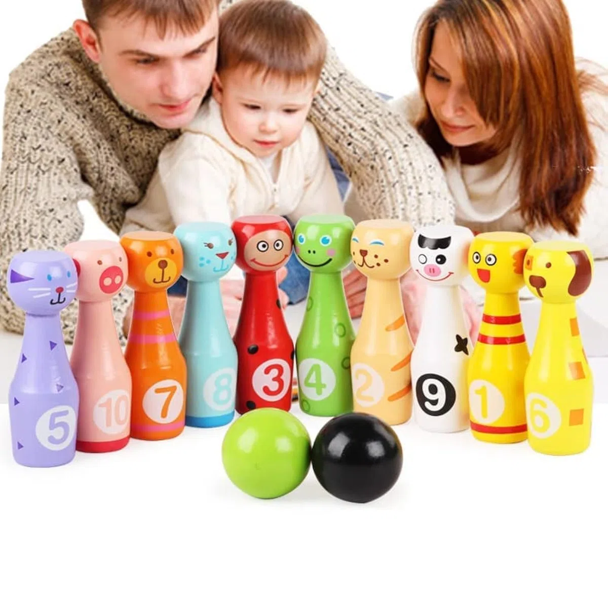 Giocattoli Di Legno Da Bowling, Palle Da Bowling Con 10 Diversi Modelli Animali e Numeri, 3 Palle, Bowling Set Per Esterno Interno Giochi Giocattoli, Giochi Bambini